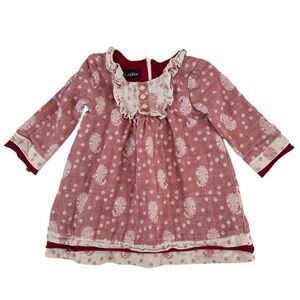 Kids Red & White 2T Floral Long Sleeve Dress